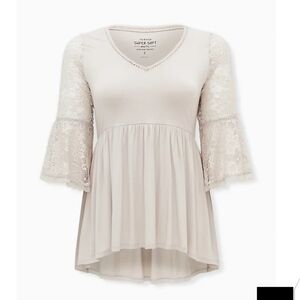 🆕 2X SUPER SOFT IVORY CROCHET LACE BABYDOLL TOP